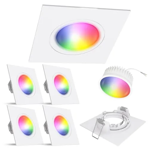 linovum Einbaustrahler 4er Set - Smarte LED Deckenspots mit WLAN - 4er Set Einbaustrahler in Weiß, steuerbar per App oder Sprache, kompatibel mit Alexa & Google, bis zu 16 Millionen Farben für individuelles Lichtdesign.