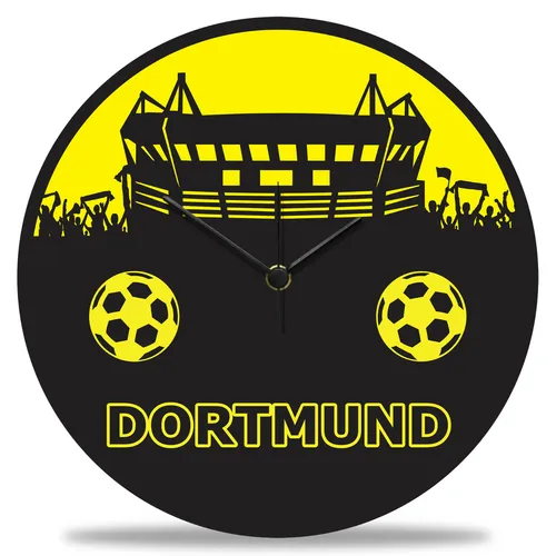 Wanduhr aus Holz Vereinsliebe Dortmund: Dortmund V2, mehrfarbig,Gravurzeile