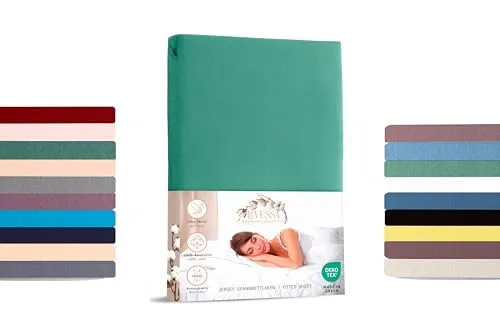 Livessa Spannbettlaken 90x200cm aus Baumwolle Single-Jersey Stoff 140 g/m², Spannbetttuch/Bettlaken, Oeko-TEX Zertifiziert (M24M05FF9), passt auch für 90x190 cm Matratzen
