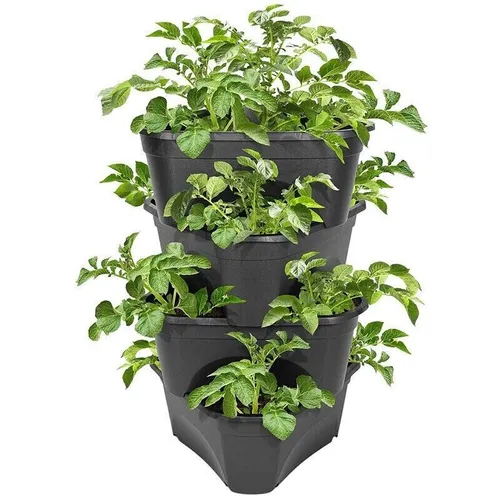 Jelenia Pflanzturm 4er Set stapelbar anthrazit Gemüse Kartoffelturm Pflanzsäule