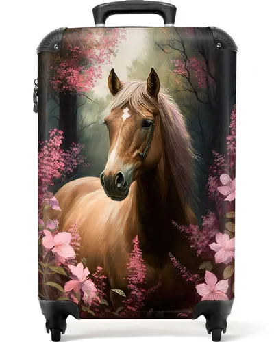 NoBoringSuitcases.com© Kinderkoffer Pferd - Rosa 55x35x20cm - Handgepäck-Koffer für Mädchen mit liebevollem Pferdedesign, ausgestattet mit 4 wendigen Rollen und TSA-Zahlenschloss für sicheres Reisen.