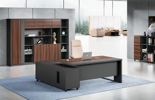 Luxuriöser Eckschreibtisch aus Holz in Grau-Braun - Eleganter Bürotisch mit großzügigen Maßen von 180 x 160 cm, ideal für ein stilvolles Arbeitsumfeld. Hochwertige Holzoberfläche und modernes Design für ein angenehmes Arbeiten.