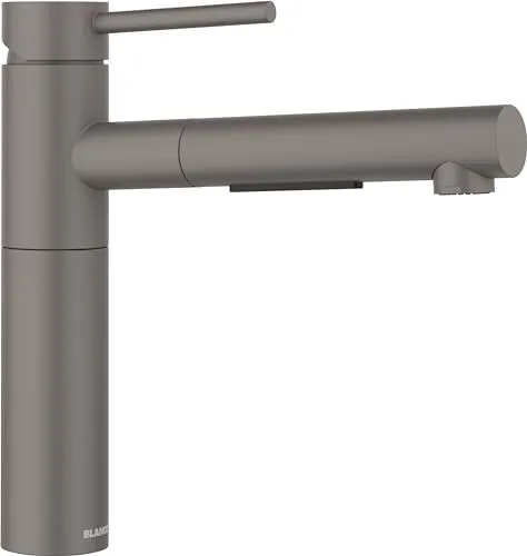 Blanco ALTA-S II Hochdruck Küchenarmatur - Elegante Edelstahl-Armatur in vulkangrau mit herausziehbarem Schlauch für maximale Flexibilität beim Spülen und Kochen.