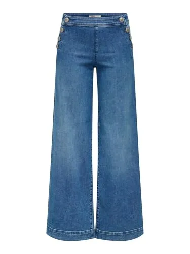 ONLY High-waist-Jeans ONLMADISON HW BUTTON WIDE DNM GEN769NOOS - Jeans für Damen, bequeme High-waist-Passform mit Stretch-Qualität für perfekten Sitz und Pflegeleichtigkeit, ideal für trendbewusste Outfits.