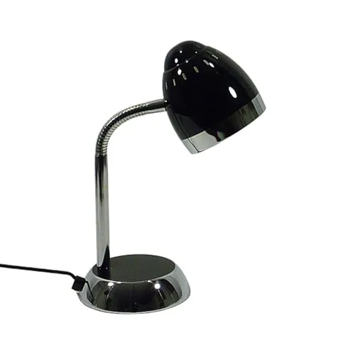 LED-Tisch-Schreibtisch-Leuchte-Lampe TOM, verstellbar, Chrom/schwarz, H: 36cm, Fuß D:12,5cm, Kopf D: 9,8cm, L:11cm, inkl. LED E14 1x 2,8W, Nachttisch-Lese-Kinder-Leuchte-Lampe (schwarz)