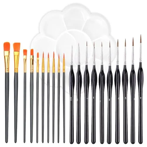 Stück Feine Detail Pinsel Set, Miniatur Pinsel mit Aquarellpinsel und Palette für Nagelkunst, Acryl, Aquarell, Ölgemälde, Modellbau und Strichmalerei 21