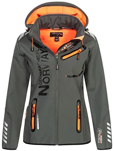 Geographical Norway Damen Softshelljacke Übergangsjacke Frühlings Regen Jacke Outdoor, Farbe:Dunkelgrau-Orang, Größe:M 38