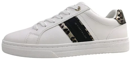 Tom Tailor Damen 9590410005 Sneaker, White-Black, 36 EU - Damen-Sneaker mit stylischem Leo-Print, ideal für trendbewusste Frauen, die Komfort und Stil vereinen möchten.