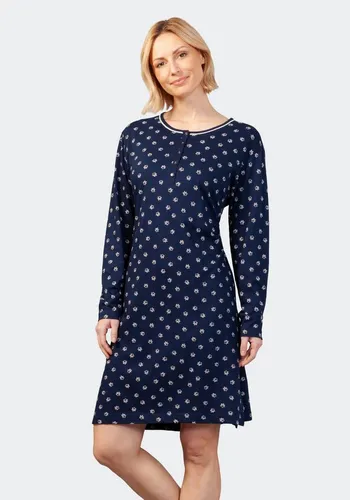 hajo Klima Komfort Nachthemd (44/46 Marine) - Bequemes Nachthemd für Damen mit Knopfleiste und minimalistischem Muster, ideal für erholsamen Schlaf in Größe 44/46.