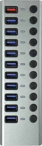 Maxtrack CH12L - 11-Port USB 3.0-Hub, einzeln schaltbar und 1 m Kabellänge in Silber-Grau