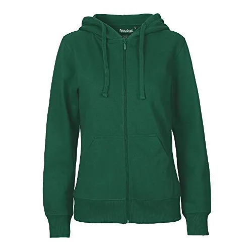 Neutral Damen Sweatjacke 'Zip Hoodie' - Bottle Green, M - Kapuzenpullover für Damen aus 100% Bio-Baumwolle, fair produziert. Bequem und stylisch mit durchgehendem Reißverschluss und Kängurutaschen - perfekt für Alltag und Freizeit!