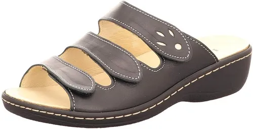 Longo Komfort Pantoletten Damen 343835353335 Schwarz 42 EU - Damen Pantoletten aus hochwertigem Glattleder, ideal für den Alltag. Mit drei Klettverschlüssen für individuelle Anpassung und herausnehmbarem Fußbett für optimalen Tragekomfort.