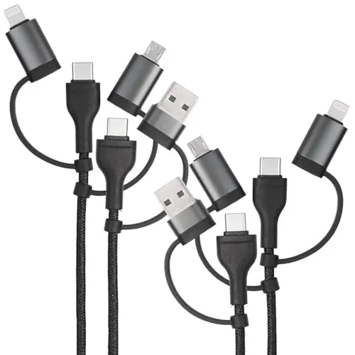 Callstel Ladekabel 3fach: 2er 6in1-Schnelllade- & Datenkabel USB-A/C zu USB-C/MicroUSB, 3A, 0,3m (Kombi-Ladekabel Handy, Ladekabel mit DREI Anschlüssen, Ladestation)