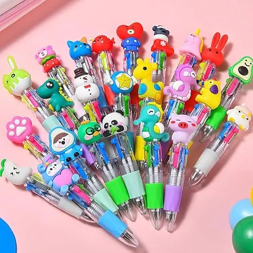 Stück 4-in-1 Mehrfarbiger Kugelschreiber, 4 Farben Cartoon-Kugelschreiber mit einziehbar Stift, Kreativer Süßer Cartoon-Stift, Give Aways Kindergeburtstag für Kinder 5 6 7 8 9 10 Jahre (A) 36