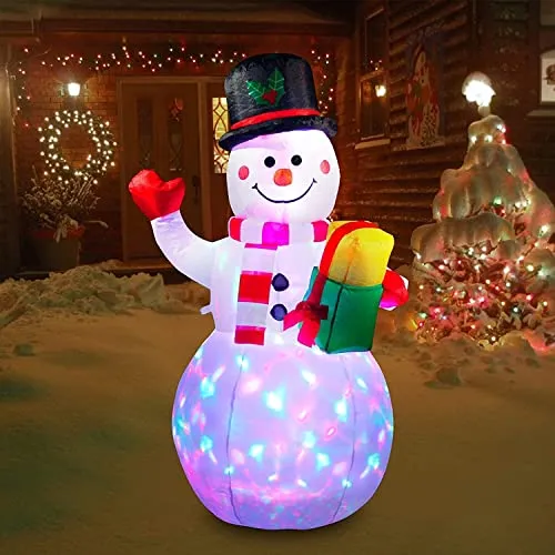 150CM Aufblasbarer Schneemann, Aufblasbares Weihnachten Schneemann Weihnachtsdekoration im Freien mit LED Licht Riesige Aufblasbare Schneemann Party Weihnachtsaufblasbare Gartendekorationen im Freien