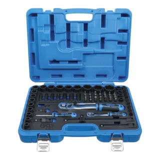 BGS 5255 Kraft-Steckschlüssel-Satz 69-tlg. - Vielseitiger Steckschlüssel-Satz aus Chrom-Molybdän-Stahl, ideal für Hand- und Schlagschrauberbetrieb, mit umfassendem Zubehör für jede Schraubaufgabe.