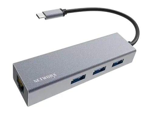 Networx USB-C-Hub, USB-C auf 3 x USB 3.0/Ethernet, Space grau
