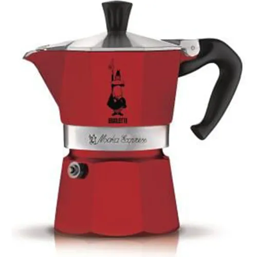 Bialetti Espressokocher 4942 Moka Express Color, rot - Kaffeezubereitung mit ergonomischem Handgriff, geeignet für alle Herdarten, für 3 Tassen Espresso (130ml), aus hochwertigem, poliertem Aluminium für optimale Reinigung und Sicherheit.