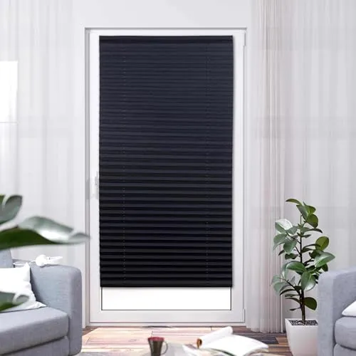 K-Home® Klebe-Plissee Schwarz - Lichtschutz B90 x H210 cm - Plissees für nicht öffnungsfähige Fenster, einfach zu montieren mit Klettband und abnehmbar zur Reinigung. Stufenlos verstellbar und inklusive Zubehör für Ihre Flexibilität.