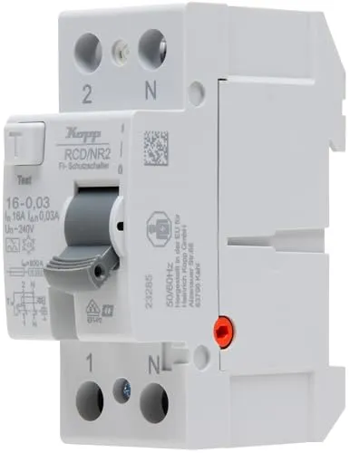Kopp Fehlerstrom-Schutzschalter RCD 16 A 30mA 2-polig - Zuverlässiger Fehlerstrom-Schutzschalter für den professionellen Einsatz. Mit geprüfter Qualität und einfacher Installation schützt er Ihre elektrischen Anlagen.