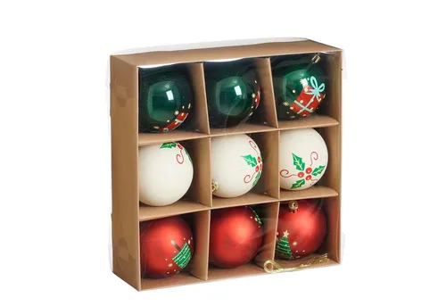 Mica Decorations Weihnachtsbaumkugel Set - Bruchfest in Rot, Weiß und Grün (9 Stück, d=8cm) - Verleihen Sie Ihrem Zuhause mit diesen traditionellen Weihnachtsbaumkugeln von Mica Decorations einen festlichen Glanz. Das Set aus 9 bruchfesten Kugeln ist leicht und einfach aufzuhängen, ideal für eine stressfreie Dekoration.