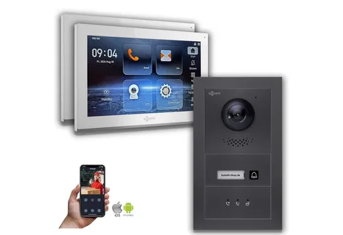 Goliath IP Video-Türsprechanlage 10-Zoll Anthrazit - Moderne Video-Türsprechanlage mit Full HD Monitor und Weitwinkelobjektiv. Ideal für private und gewerbliche Nutzung, inklusive Touchscreen und App-Steuerung für Smart-Home-Systeme.