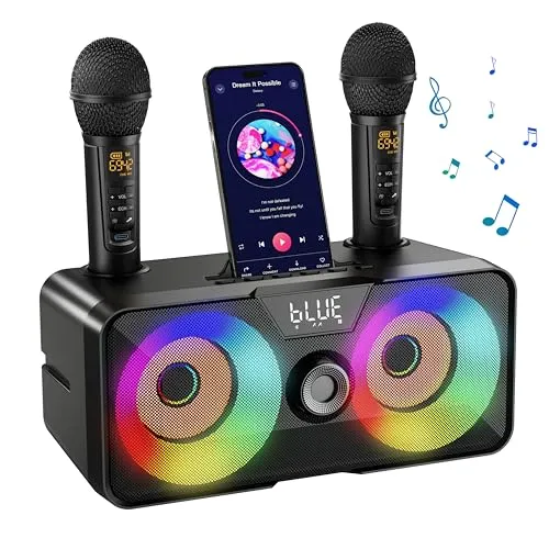 Karaoke Maschine K317 mit 2 drahtlosen Mikrofonen und Bluetooth