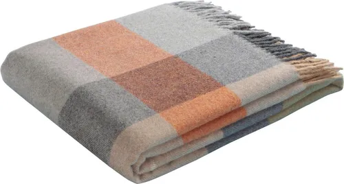 Biederlack Plaid Britta – Kuscheldecke im Karo-Look - Kuscheldecke in beige, braun, grau und orange, aus 100% Wolle für ein besonders warmes und gemütliches Zuhause. Made in Italy und OEKO-TEX® zertifiziert.