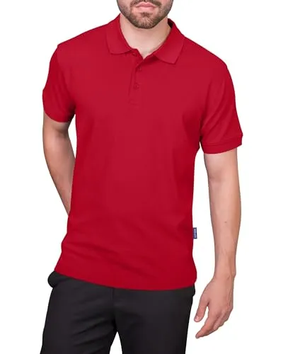 HRM Premium Herren Heavy Polo Shirt, Rot, Gr. L - 100% Baumwolle, Basic Polohemd Bis 60°C Waschbar - Hochwertige & Nachhaltige Workwear