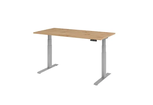 Hammerbacher elektrischer Sitz-Steh-Schreibtisch 160x80 cm Asteiche - Hochwertiger Kinderschreibtisch mit elektrisch stufenlos höhenverstellbarem Gestell, ideal für ergonomisches Arbeiten von 64 bis 129 cm, inklusive Memoryschalter für individuelle Einstellungen.