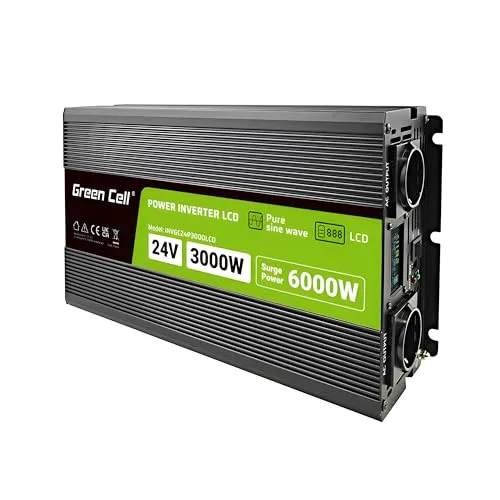 Green Cell INVGC24P3000LCD Netzadapter 3000 W - Sonstige Elektroinstallationsartikel mit 3000 W Leistung, integrierter Lüfter und LED-Betriebsanzeige – ideal für effiziente Stromversorgung im Fahrzeug.