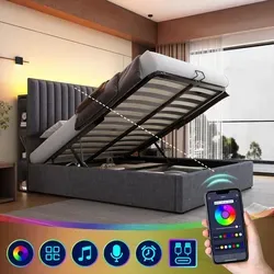 Polsterbett mit Stauraum und LED App-Control, 160x200cm
