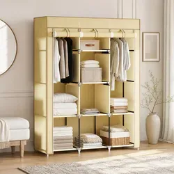 Stoffschrank Aus Stahl Beige 125 X 43 X 162,5 Cm, 8 Fächer Und 2 Kleiderstangen