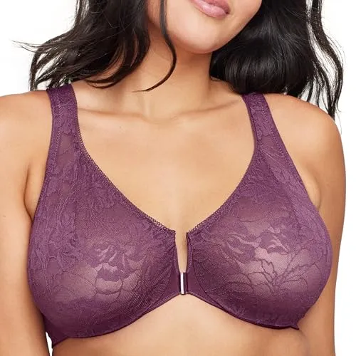 Glamorise Damen 9246 Plunge Bra, Opaque, Dunkle Pflaume, 100G - Klassische BHs für Damen mit WONDERWIRE-TECHNOLOGIE für optimalen Komfort und einem praktischen Vorderverschluss für einfaches An- und Ausziehen. Ideal für Frauen mit Kurven.