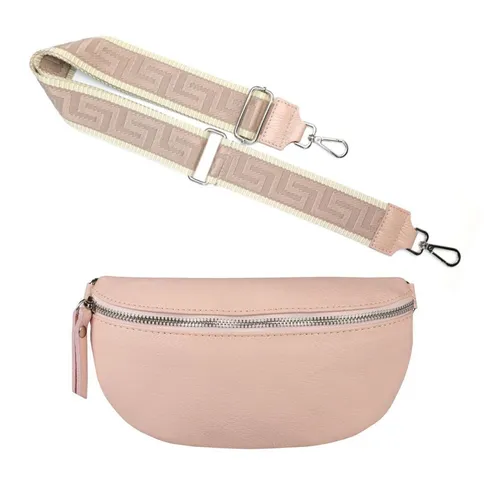 ITALYSHOP24 Bauchtasche Made in Italy Damen Leder Gürteltasche Hüfttasche Brusttasche Bodybag (Spar-Set aus einer Tasche mit dem Ledergurt und einem breitem Stoffgurt/Umhängeband, Crossbody Bag mit zusätzlichen Riemen), 1 Tasche & 2 Gurte, Schultertasche, Umhängetasche
