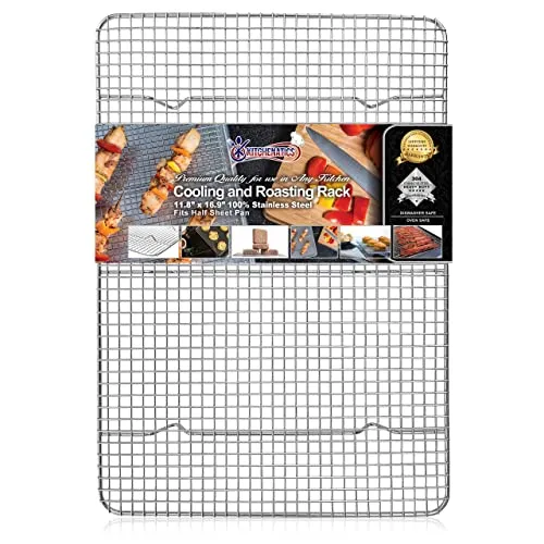 KITCHENATICS Edelstahl-Grillrost & Auskühlgitter, passt auf Backbleche für das Backen von Keksen und Kuchen, Räuchern, Grillen, & Auskühlen – Rost- Resistent & Ofenfest (29,97 cm x 42,93 cm)