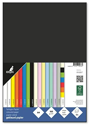 Papier Kangaro A4 160g schwarz Pack 50 Blatt, 29.7x21x1 in schwarz von Kangaro