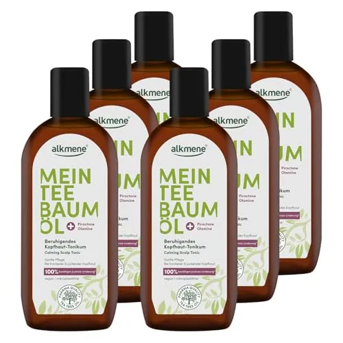 alkmene Mein Teebaumöl Kopfhaut Tonikum 6x 250 ml - Beruhigendes Kopfhaut Tonikum mit 100% reinem Teebaumöl für Männer & Frauen. Lindert effektiv Juckreiz und spendet Feuchtigkeit. Dermatologisch getestet und umweltfreundlich verpackt.