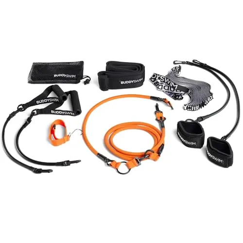 Buddyswim Statischer Schwimmgürtel. Einstellbare elastische Seil für Widerstandstraining, AquaFitness und Pilates Geeignet für Amateure und Profis.