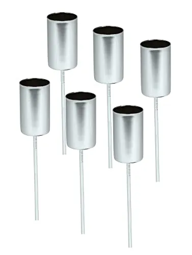 Kerzenpick für Stabkerzen 6er Set - Silber - Kerzenhalter für Tafelkerzen - Kerzen Stecker für Advents und Weihnachts Gesteck