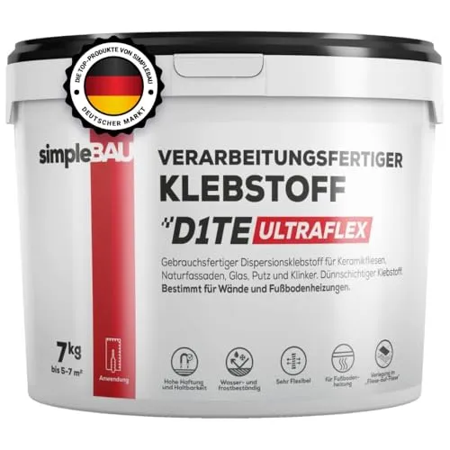 simpleBAU - Fertig Gemischter Fliesenkleber 7 KG, Universal Kleber für Gipskarton Osb-Kleber für Schwierige Untergründe, Montagekleber für Fußbodenheizung und Keramik Stein für Innen & Außen