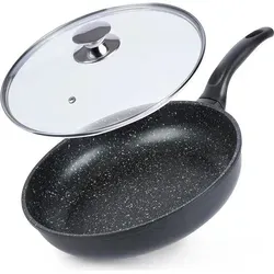 Orion | Pfanne - Bratpfanne - Ø 28 cm - Schwarz - Antihaftbeschichtung - Glasdeckel - Induktionsgeeignet - Schwarz