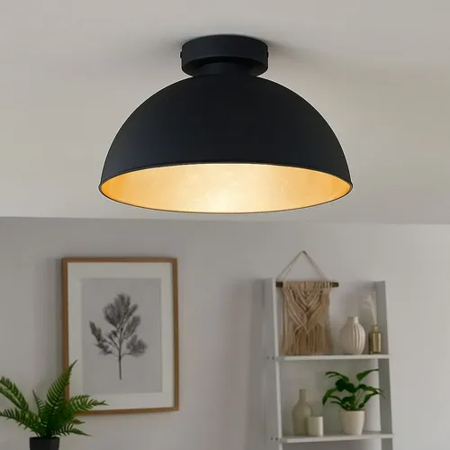 Elegante Deckenlampe schwarz, 1-flammig rund - Lampen für stilvolles Wohnen, diese schwarze Deckenleuchte aus Metall sorgt für strahlendes Licht und verleiht jedem Raum einen neuen Flair. Ideal über Ess- oder Wohnzimmertisch.