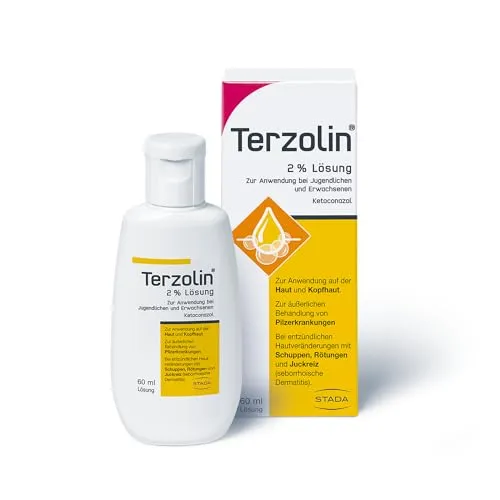 Terzolin 2% Lösung – die medizinische Schuppen-Kur zur Behandlung des ursächlichen Schuppenpilzes, mit Ketoconazol; 2 x 60 ml