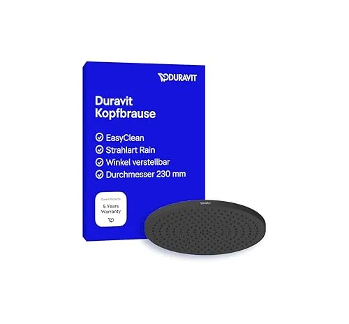 Duravit Universal Duschkopf aus Edelstahl - Regendusche in Schwarz Matt - Einbauduschkopf mit wassersparender MinusFlow-Funktion (9l/min) und verstellbarem Winkel (+/- 20°) für individuelles Duscherlebnis. EasyClean-Funktion erleichtert die Reinigung.