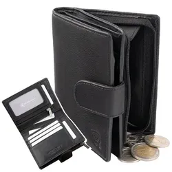 Geldbörse Herren RFID Hochformat Schwartz Echtleder Riegelbörsel RFID-Schutz Münzfach mit Reißverschluss, KORUMA - Schwarz