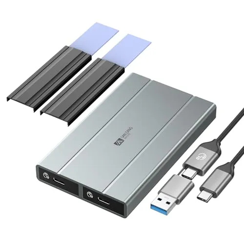 M.2 NVMe SSD Gehäuse mit 10 Gbit/s Übertragung, USB3.2 NVME SATA SSD Gehäuse Adapter für 2230 2242 2260 2280 M.2 PCIe NVMe M-Key & M+B Key SSD (ohne Werkzeug, 2-in-1 Kabel)