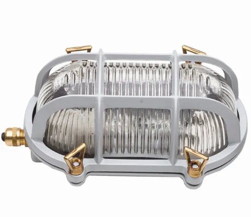 Kellerlampe oval E27 Glas Messing IP64 - Außenwandleuchte im maritimen Stil, wetterfest mit IP64 Schutz, ideal für Haus und Garten, sorgt für stimmungsvolle Beleuchtung.