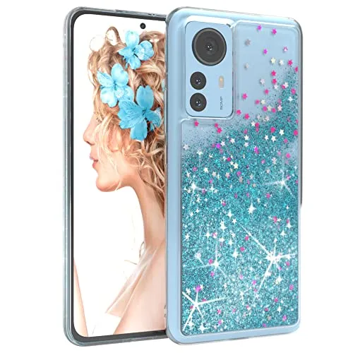 EAZY CASE Hülle kompatibel mit Xiaomi 12 Pro Schutzhülle mit Flüssig-Glitzer, Handyhülle, Schutzhülle, Back Cover mit Glitter Flüssigkeit, TPU/Silikon, Transparent/Durchsichtig, Blau