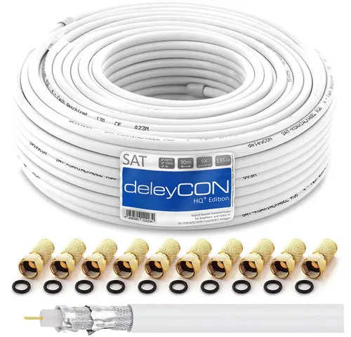 deleyCON deleyCON 30m HQ+ SAT Kabel HDTV 135dB 5x geschirmt + 10x F-Stecker - SAT-Kabel